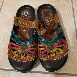 Spring Step L’Artiste Copa genuine leather hand painted clog mule Size 39.